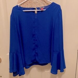 Vince Camuto Flutter Bell Sleeve Crepe Blouson Top Royal Blue Women’s Size XL